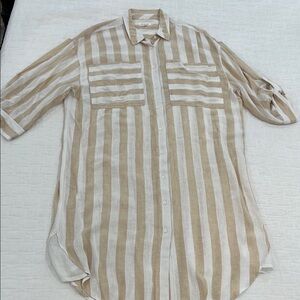 Striped Beige and White Shirtdress